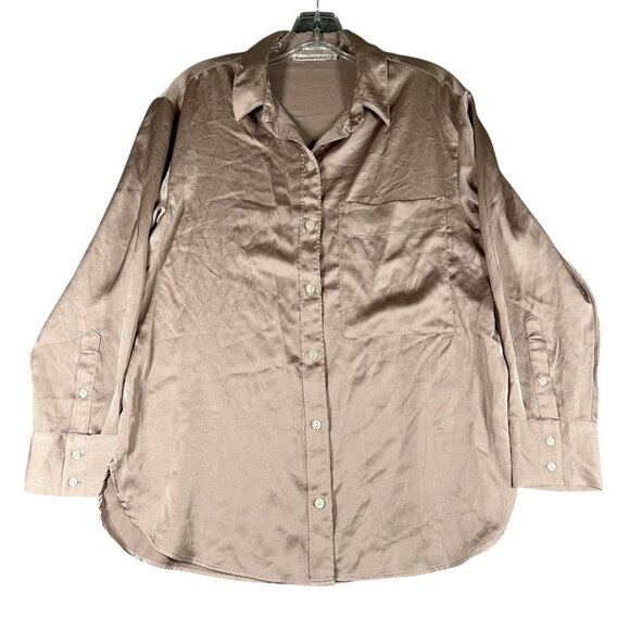 Abercrombie & Fitch Shirt Womens Small Satin Oversized Button Up Long Sleeve - Picture 1 of 10